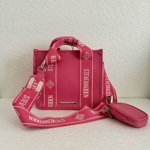 NWT Steve Madden (Bwebber) leather pebble satchel w AirPod Case - Pink